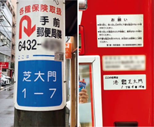 電柱と郵便ポストの住所表示の写真
