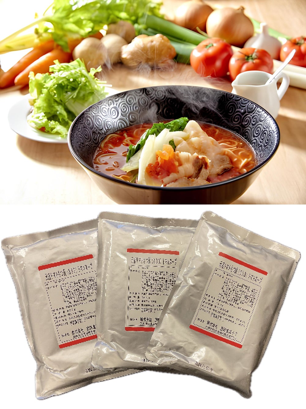トマトスープのラーメンとパッケージ