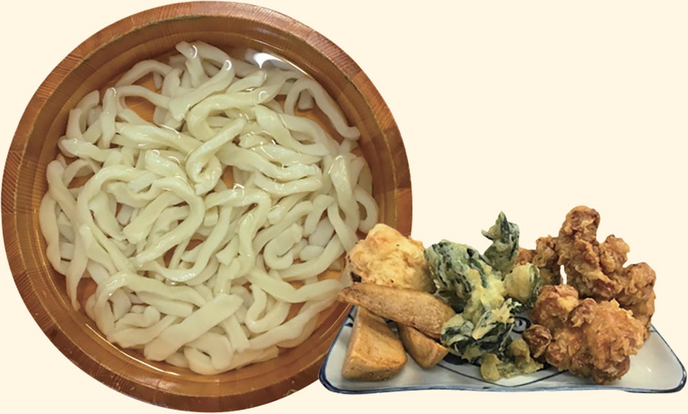 たらいうどんと揚げ物のセット