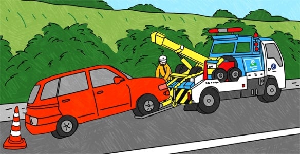 故障車をレッカー移動するイラスト