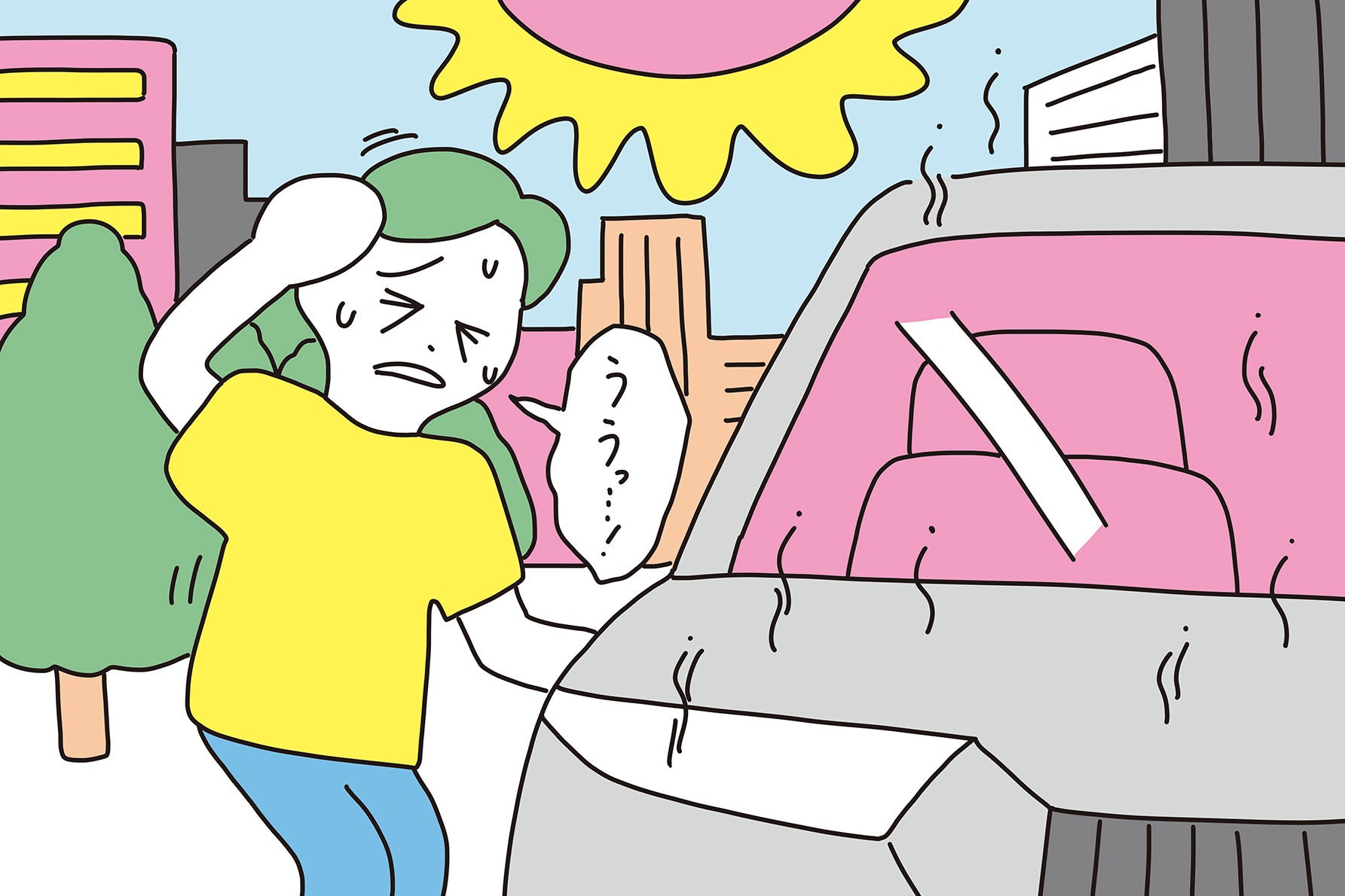 暑い外で陽に当たる人