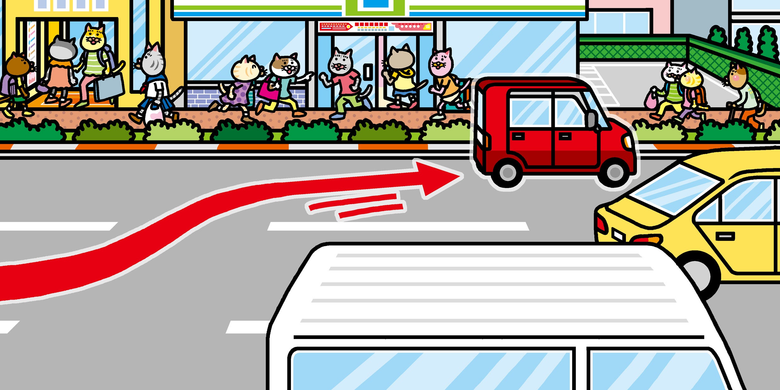 縁石に黄色い破線がある道路で駐車するイメージ