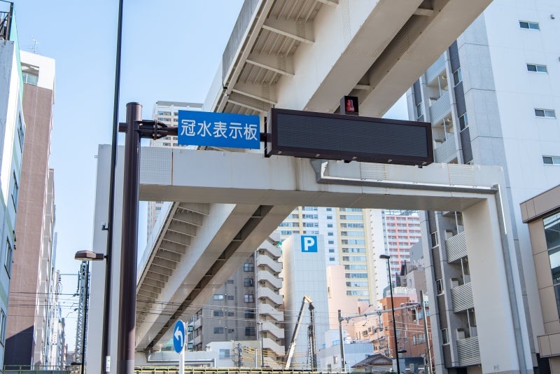 道路冠水への注意看板