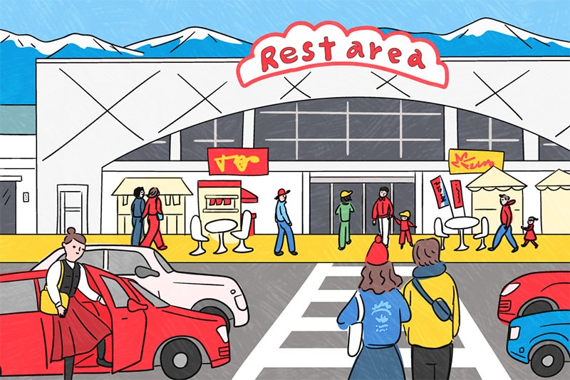 サービスエリアで休憩するイメージ