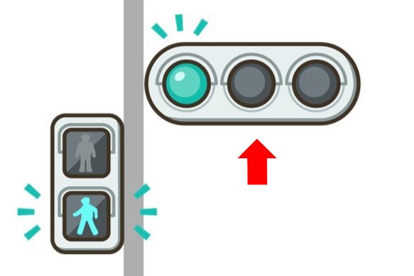 歩行者用信号機（二灯式）に「歩行者・自転車専用」の標示がない場合