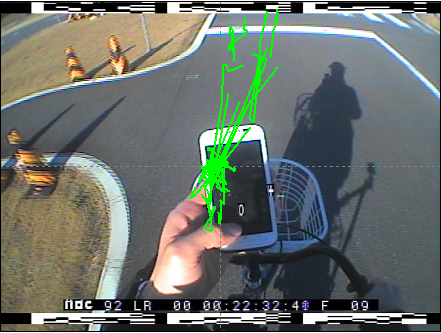 スマホを使いながら自転車に乗った際の視線