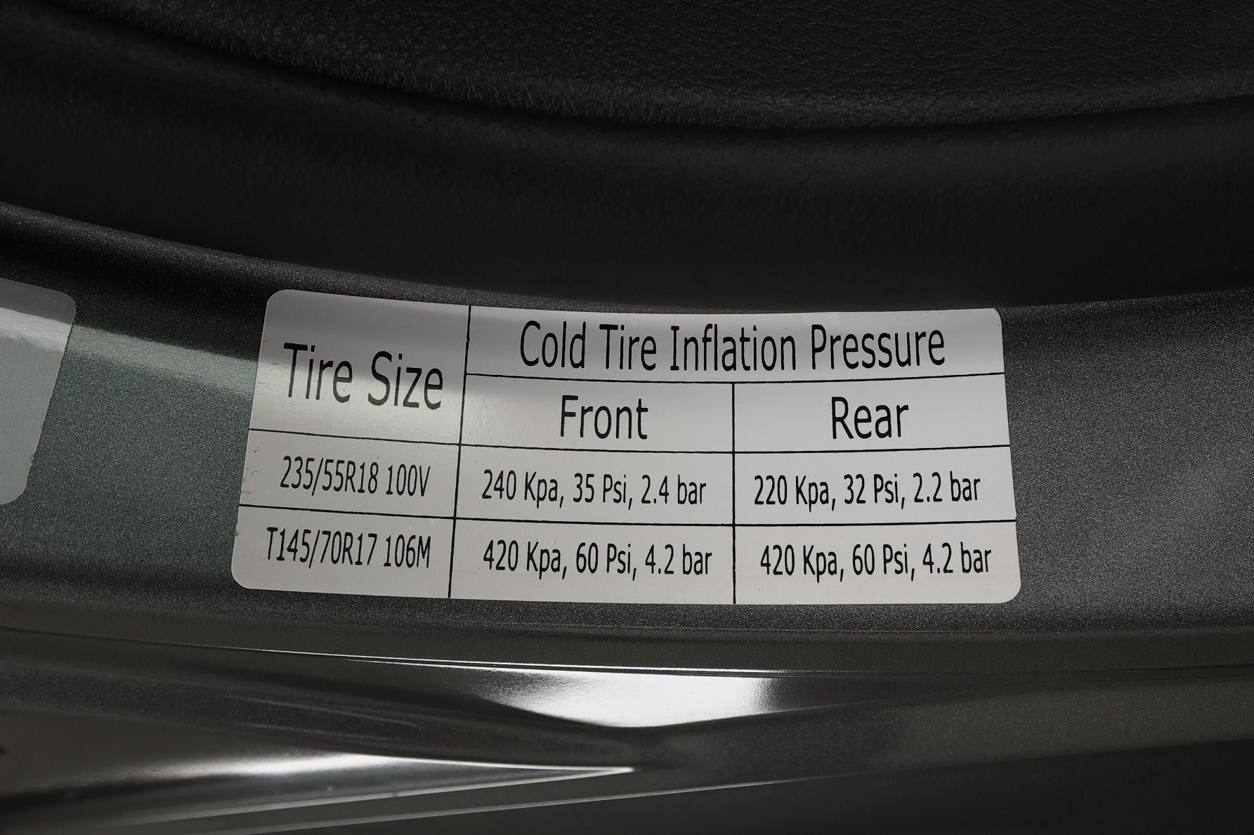 空気圧の記されたシール