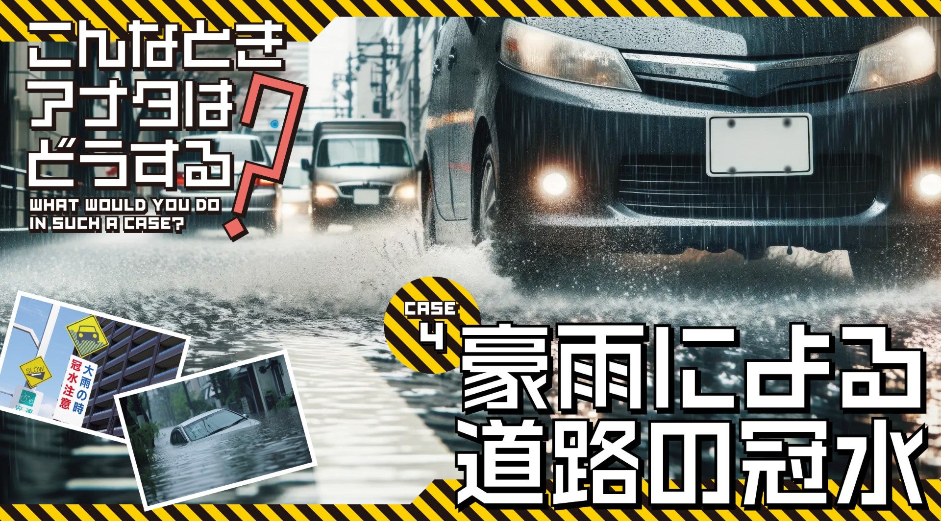 豪雨で道路に水があふれるイメージ