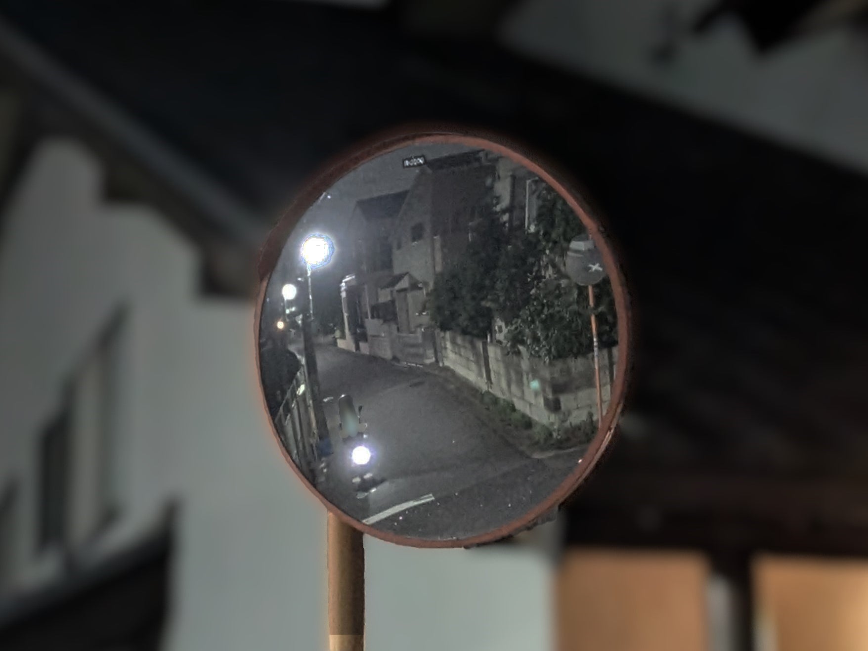カーブミラーに映る自転車の様子