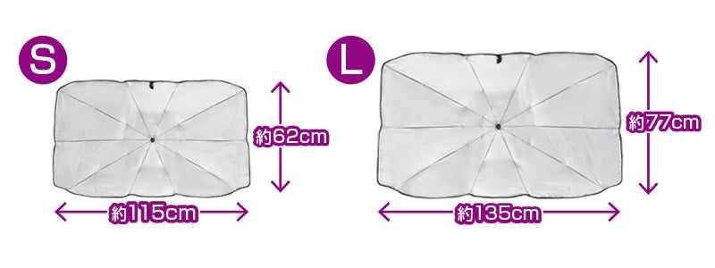 Sサイズ・Lサイズのサンシェードのサイズ比較